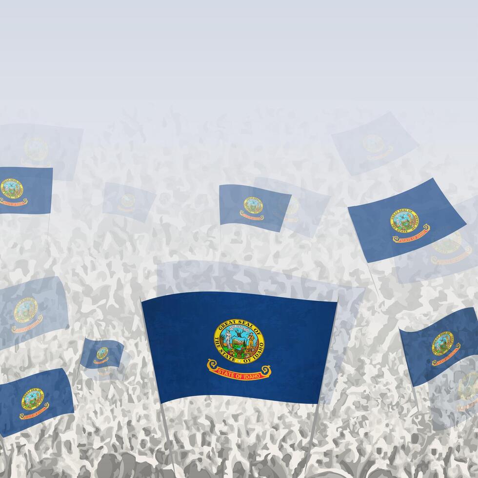 Crowd of people waving flag of Idaho square graphic for social media and news. vector