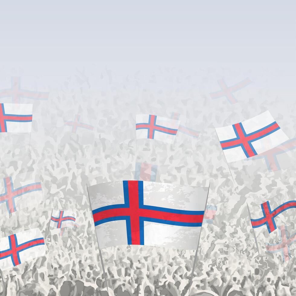 Crowd of people waving flag of Faroe Islands square graphic for social media and news. vector