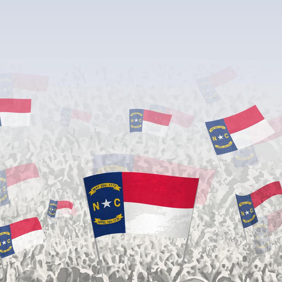 Crowd of people waving flag of North Carolina square graphic for social media and news. vector