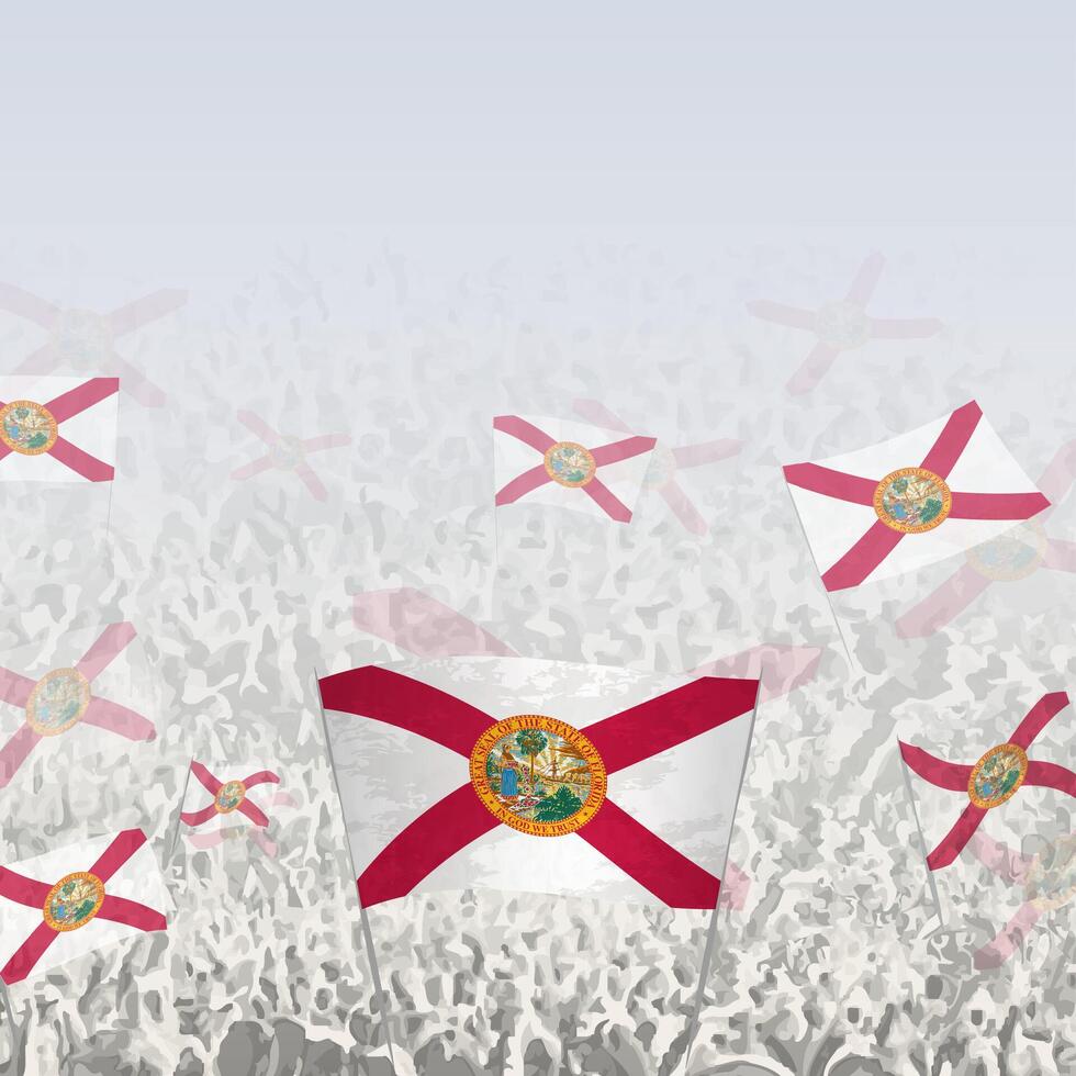 Crowd of people waving flag of Florida square graphic for social media and news. vector
