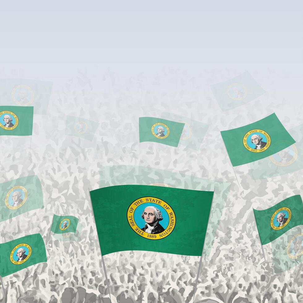 Crowd of people waving flag of Washington square graphic for social media and news. vector