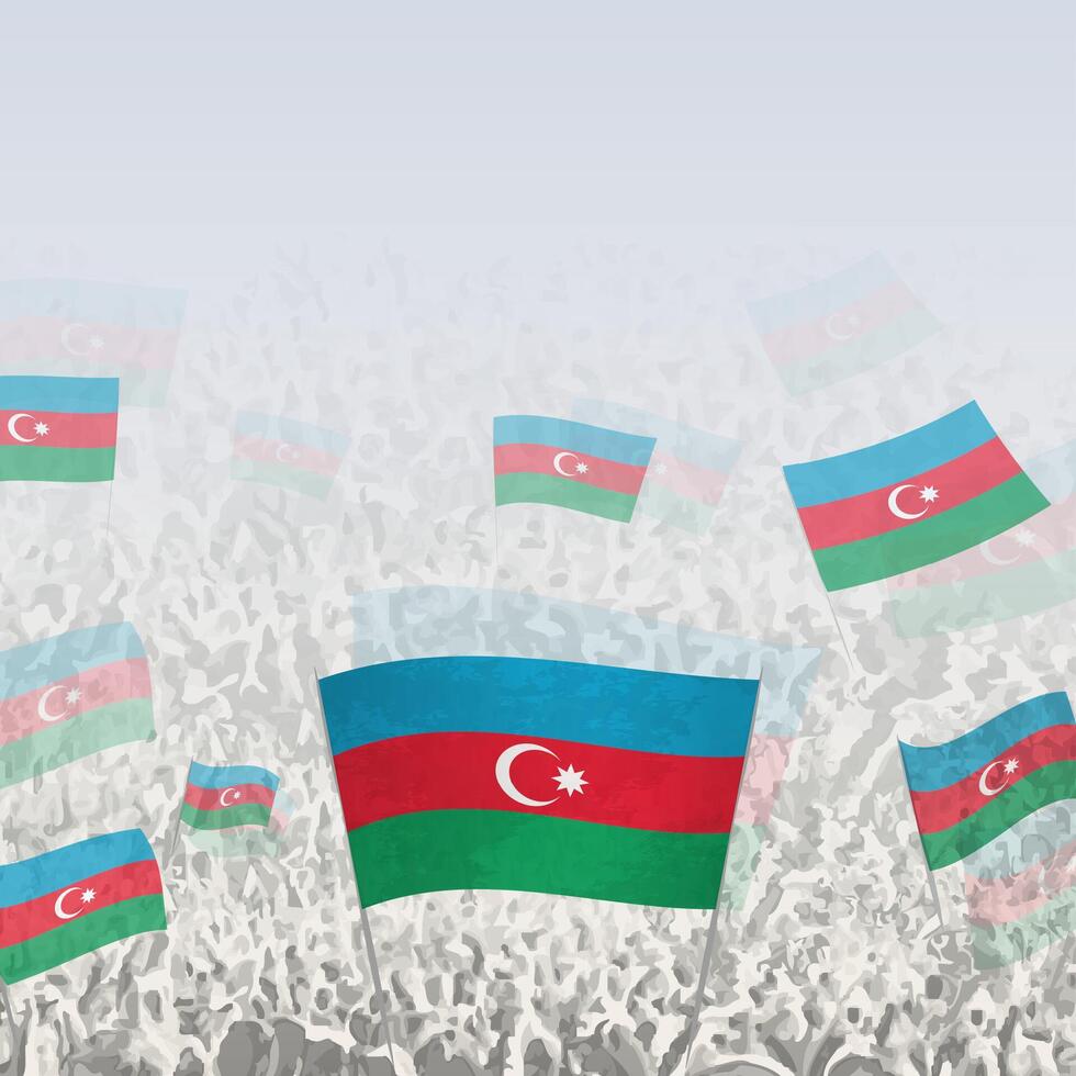 Crowd of people waving flag of Azerbaijan square graphic for social media and news. vector