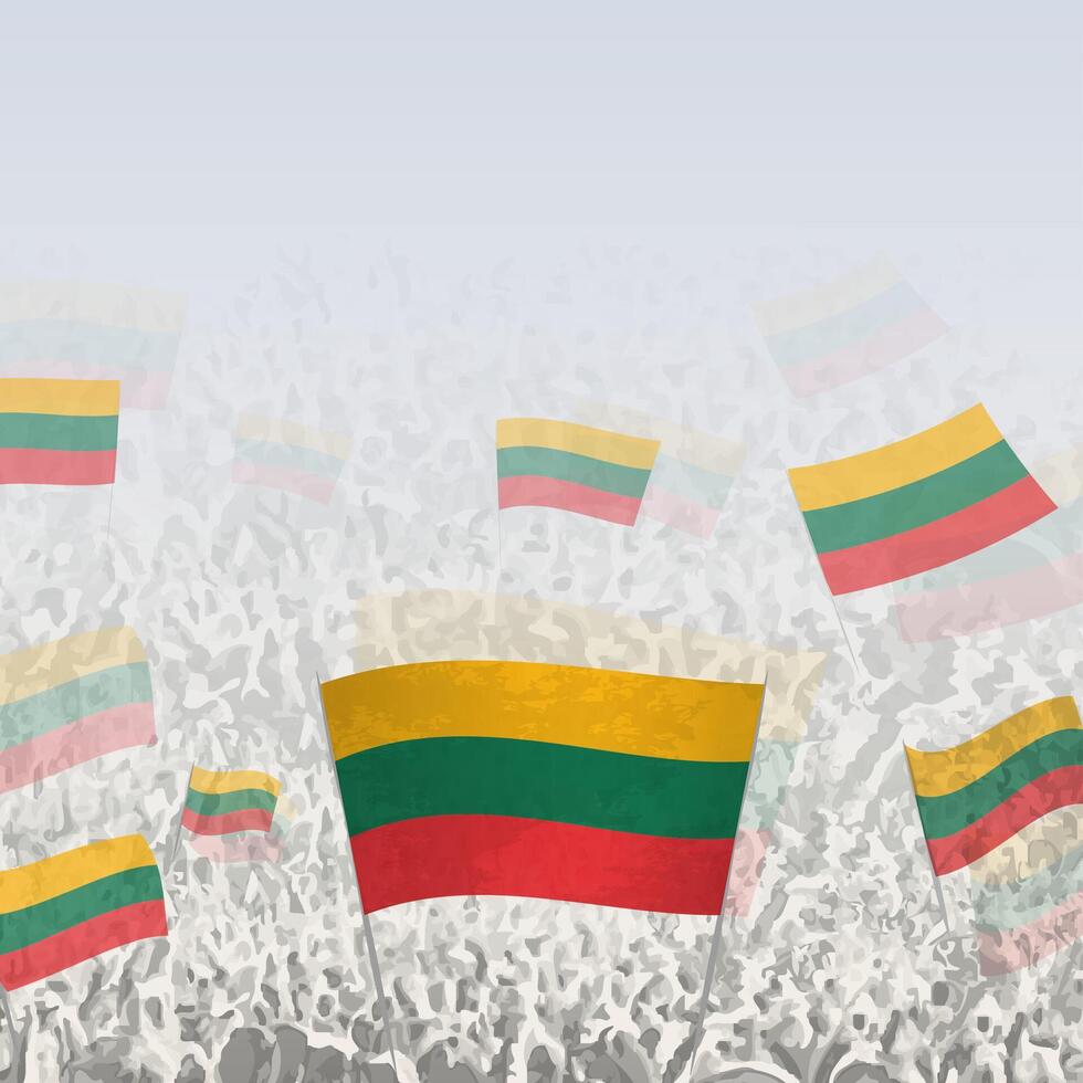 Crowd of people waving flag of Lithuania square graphic for social media and news. vector