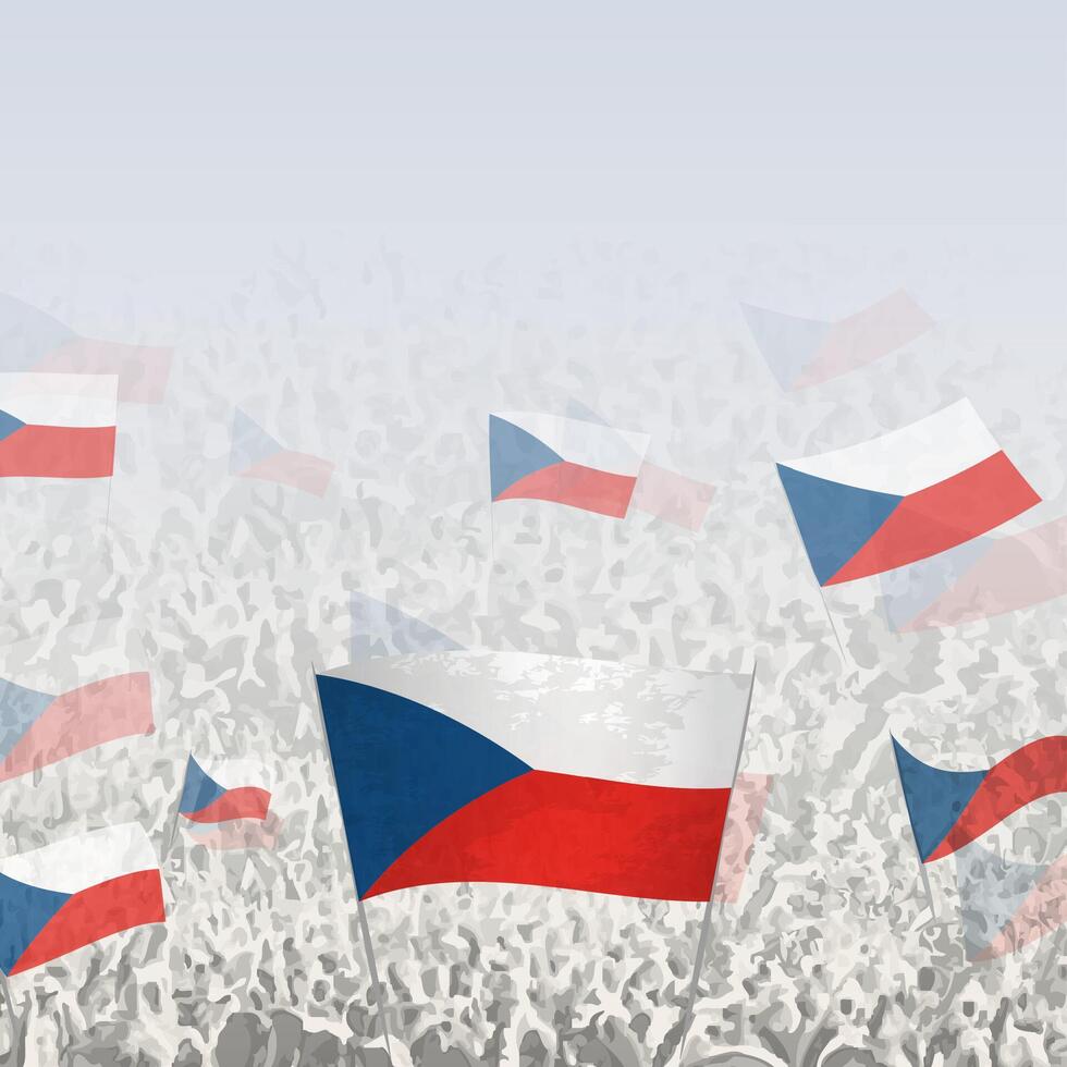 Crowd of people waving flag of Czech Republic square graphic for social media and news. vector