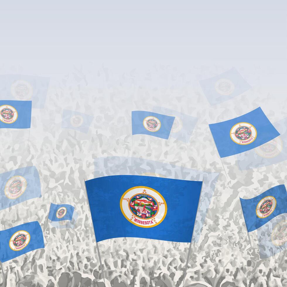 Crowd of people waving flag of Minnesota square graphic for social media and news. vector