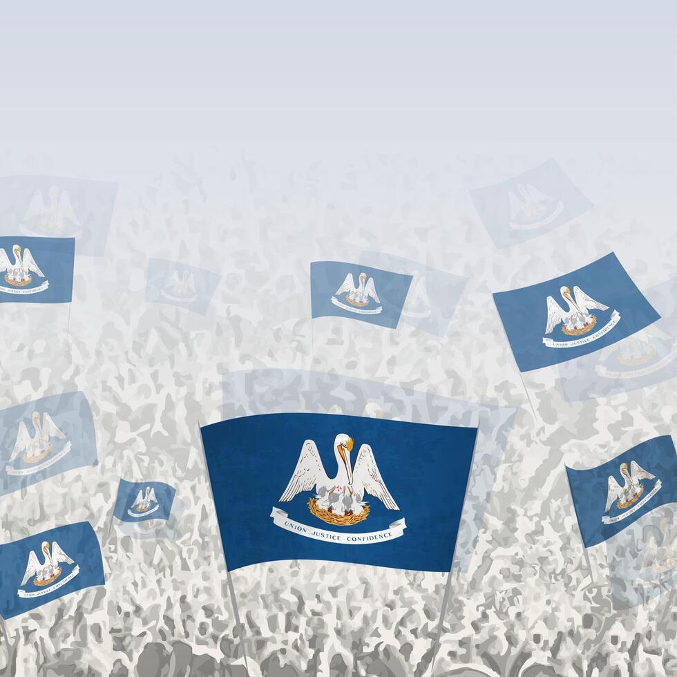 Crowd of people waving flag of Louisiana square graphic for social media and news. vector
