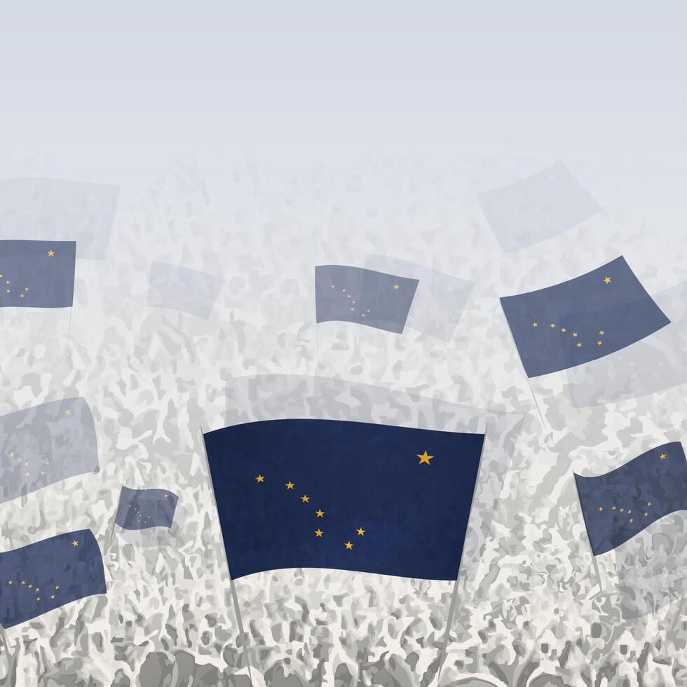 Crowd of people waving flag of Alaska square graphic for social media and news. vector