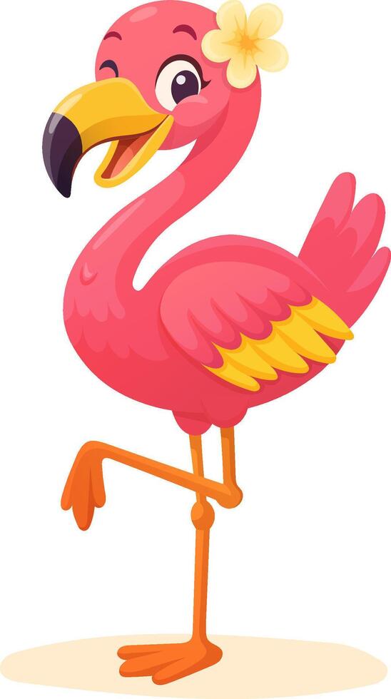 bright cute flamingo with tropical flower vector