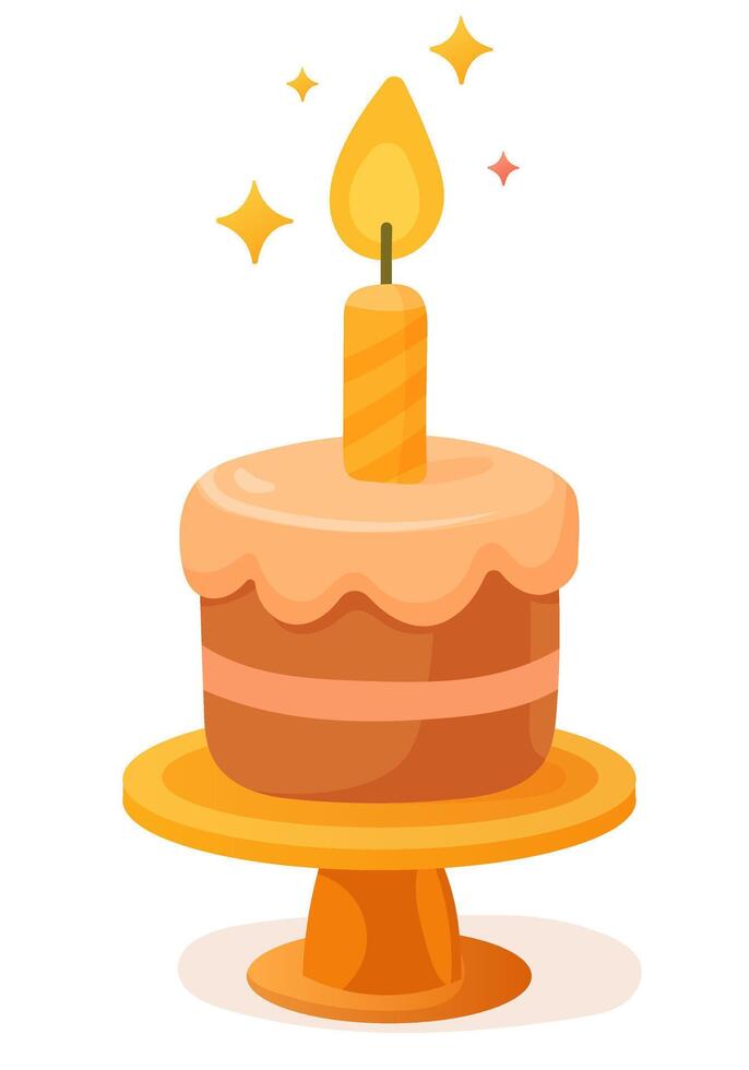 mini bento cake with one lit candle on stand vector