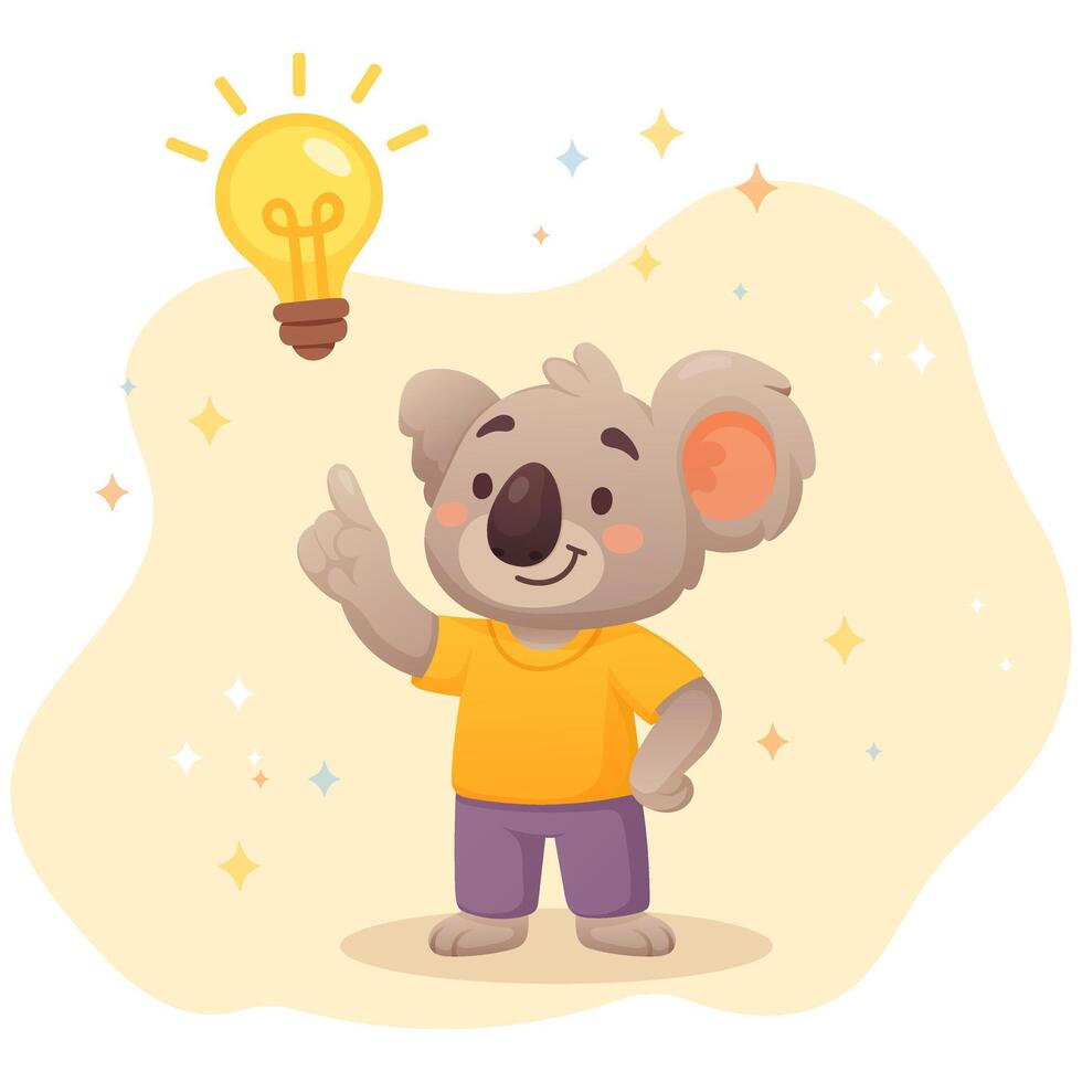 cute koala with an idea with a light bulb above his head vector