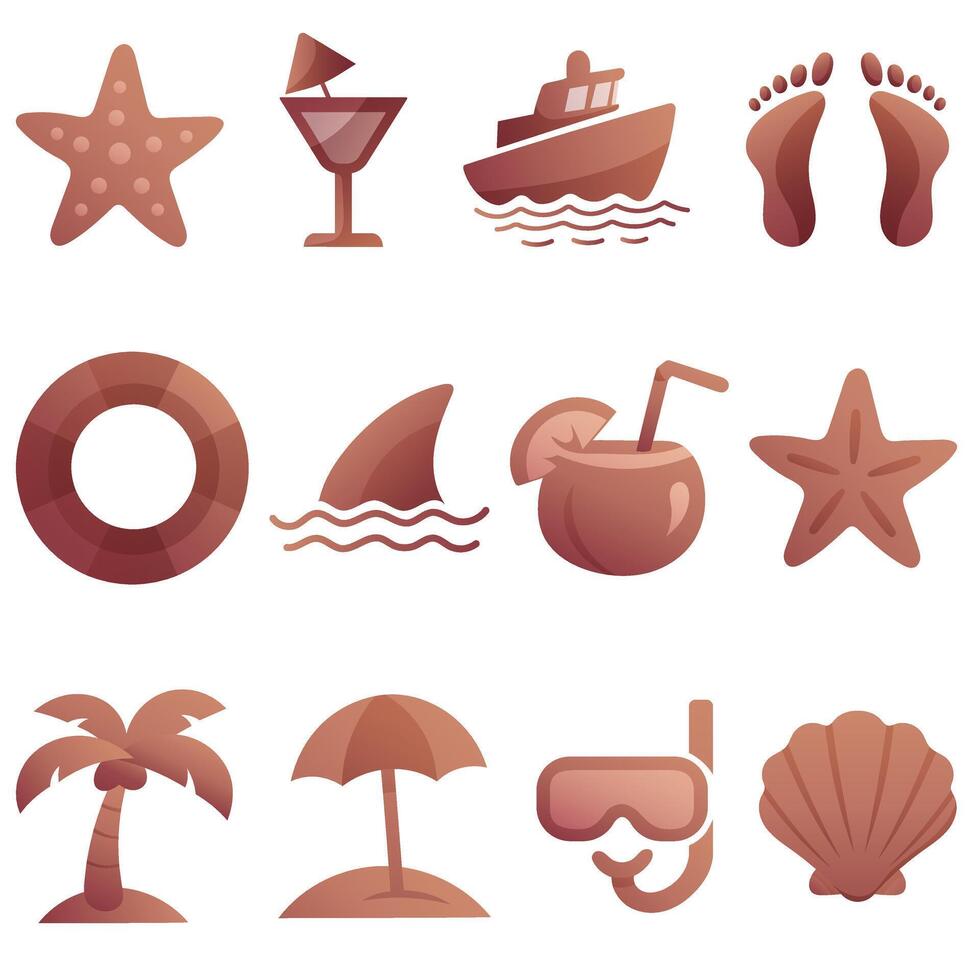 gradient icons with beach, vacation and sea theme vector