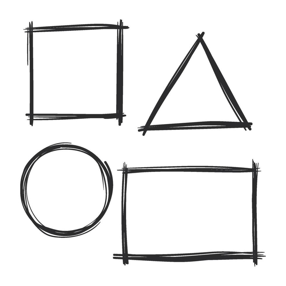 Roughly drawn geometric shapes set square, triangle, circle, rectangle vector