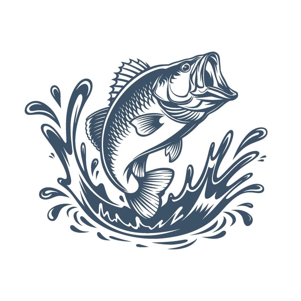Elegant line art of a jumping bass emerging from water vector