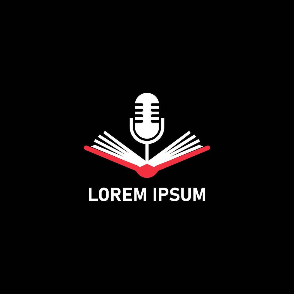 Audiobook or podcast icon with a mic and open red book vector