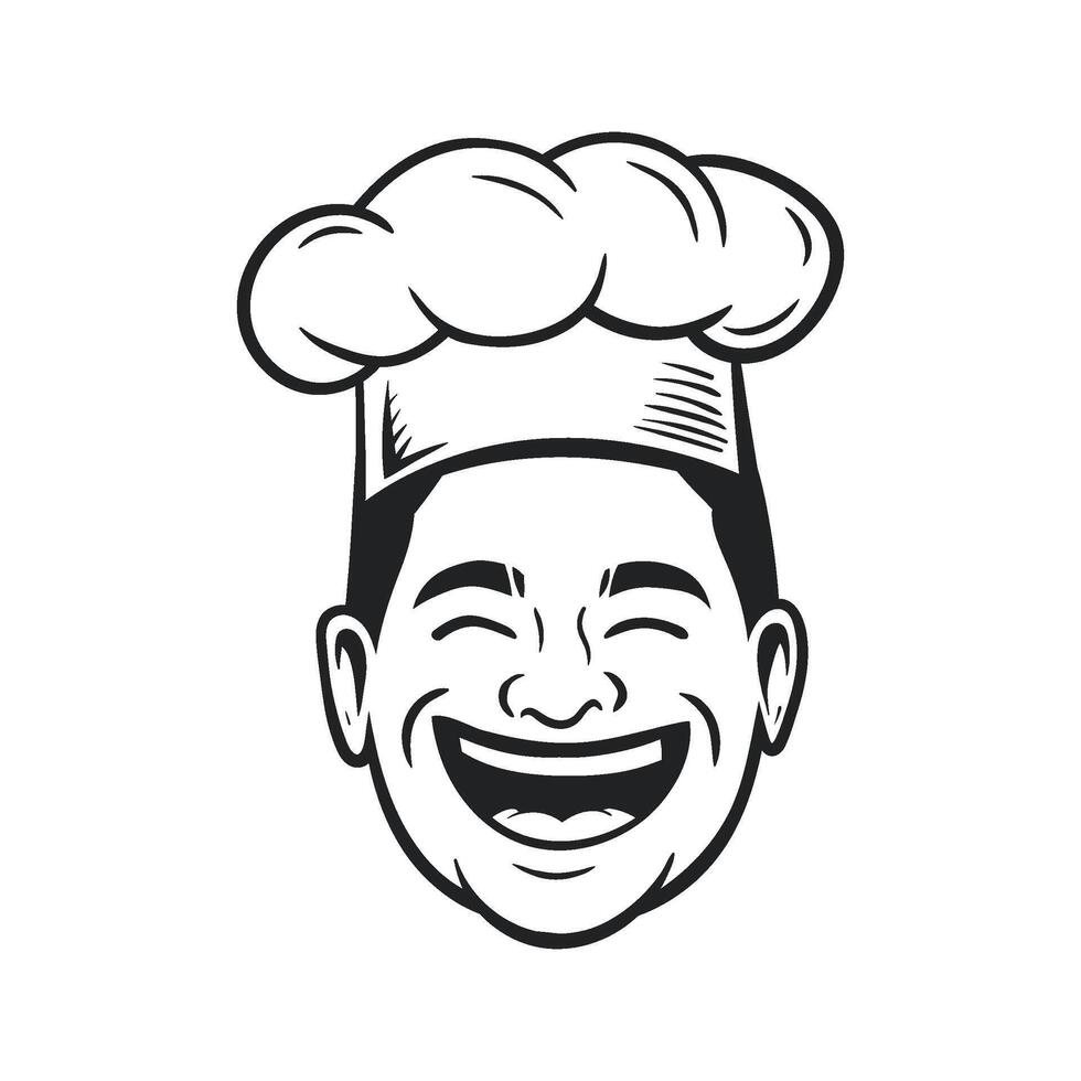 Laughing chef portrait, simple line art vector