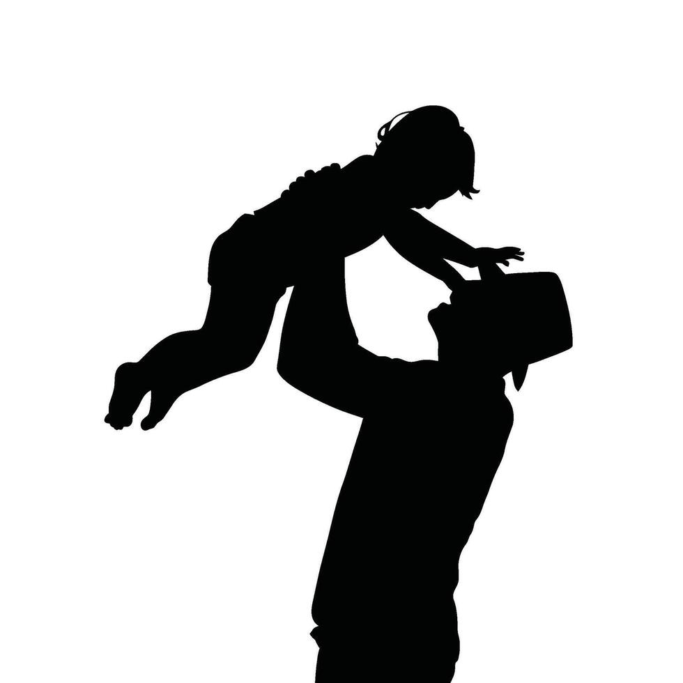 Black and white illustration of a dad lifting his baby vector
