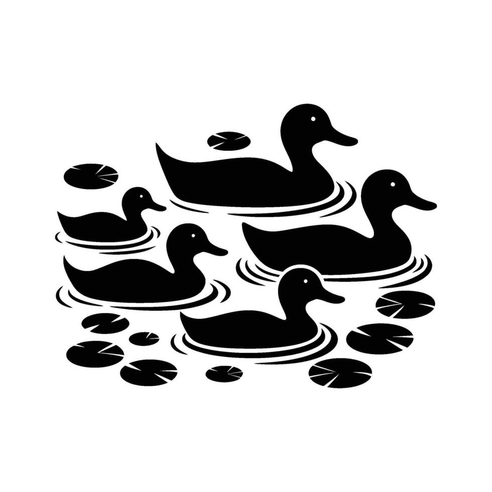 Illustration of ducks swimming with lily pads vector