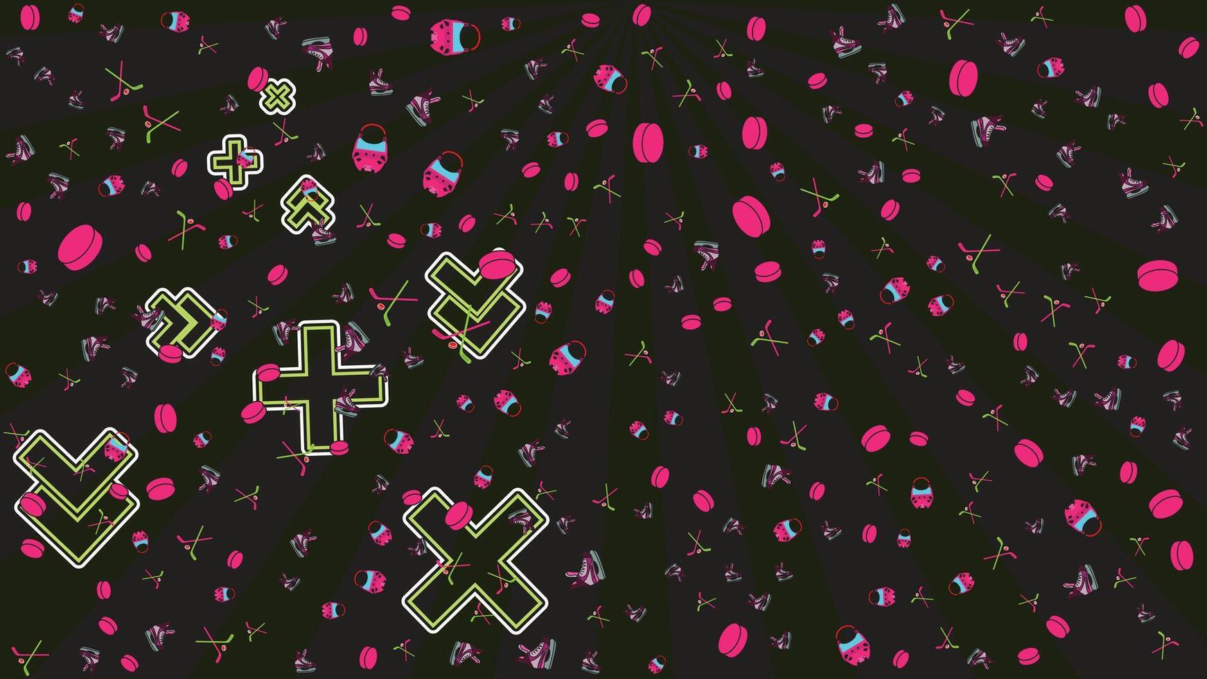 Colorful Hockey Equipment Pattern with Neon Symbols on Dark Abstract Background vector