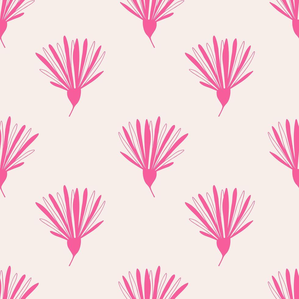 Pattern with pink flowers. Hand drawn botanical floral motif. Chamomile or daisy, for fabric, wrapping paper, wallpaper design vector
