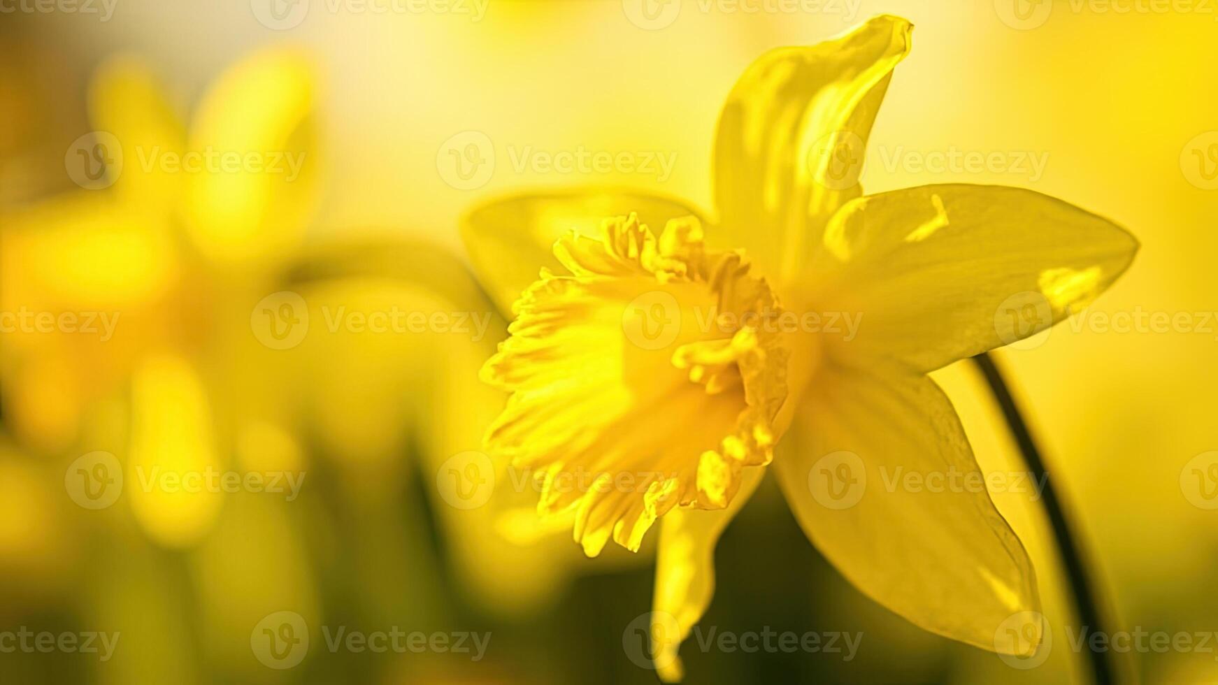 Yellow daffodils in the sun with blurred background photo