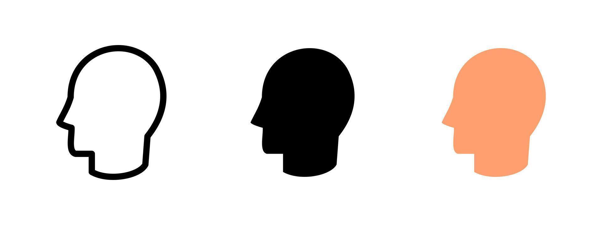 Human profile icon. Side view of a male head silhouette illustration. User identity and personal profile symbol. Used in avatar, character and psychology contexts sign. Human face pictogram. vector