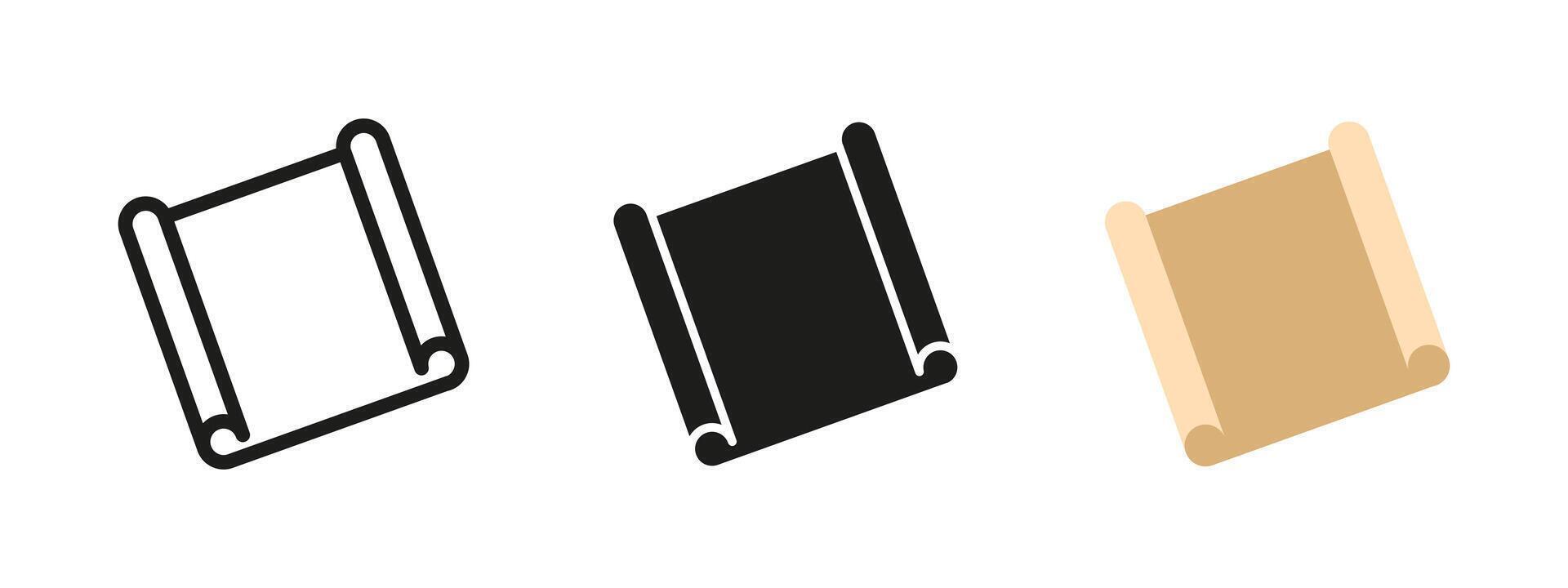 Scroll icon. Rolled parchment paper illustration. Symbol of ancient manuscripts or historical documents. Used for storytelling, vintage content or cultural and educational materials. vector