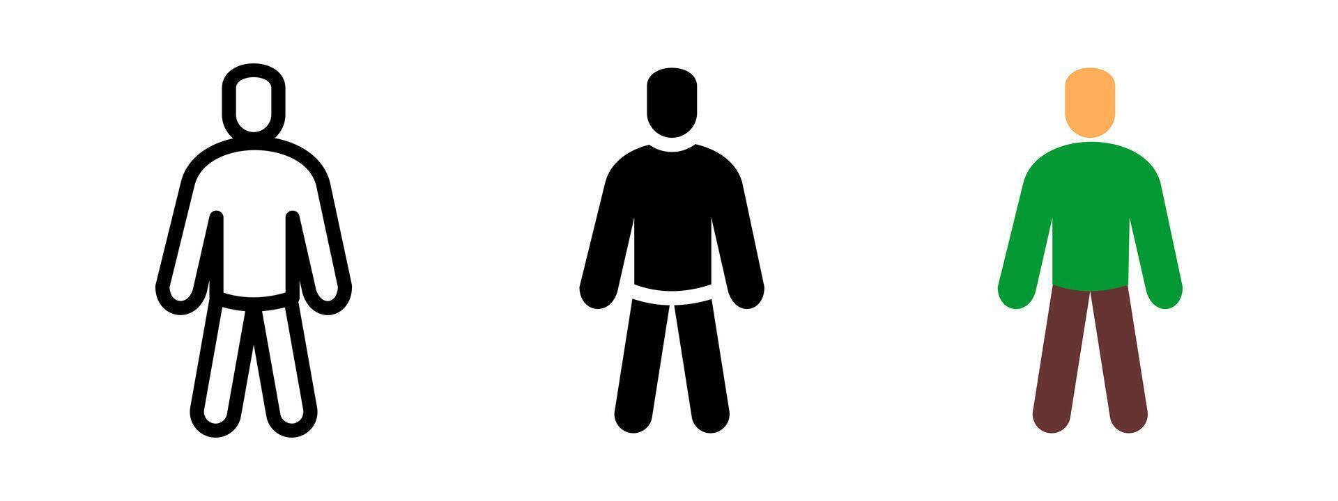 Man icon. Male figure illustration. Generic human avatar symbol. User profile and personal identity sign. Male character pictogram. vector