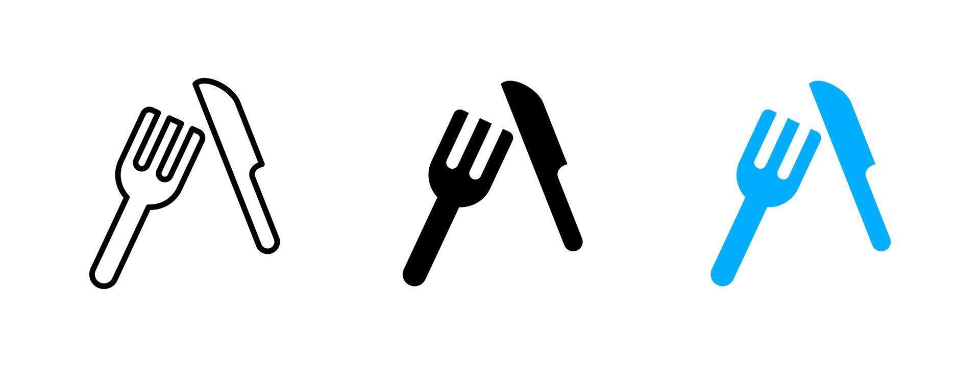 Fork and knife icon. Crossed cutlery utensils used for eating illustration. Represents restaurant and meal preparation symbol. Dining and kitchen equipment sign. Food service pictogram. vector