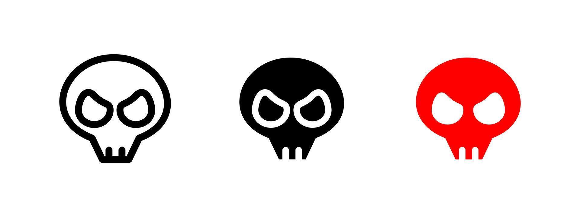 Skull icon. Angry cartoon skull face with large eye sockets illustration. Toxic and danger warning symbol. Hazard and death sign. Poison and fear alert pictogram. vector