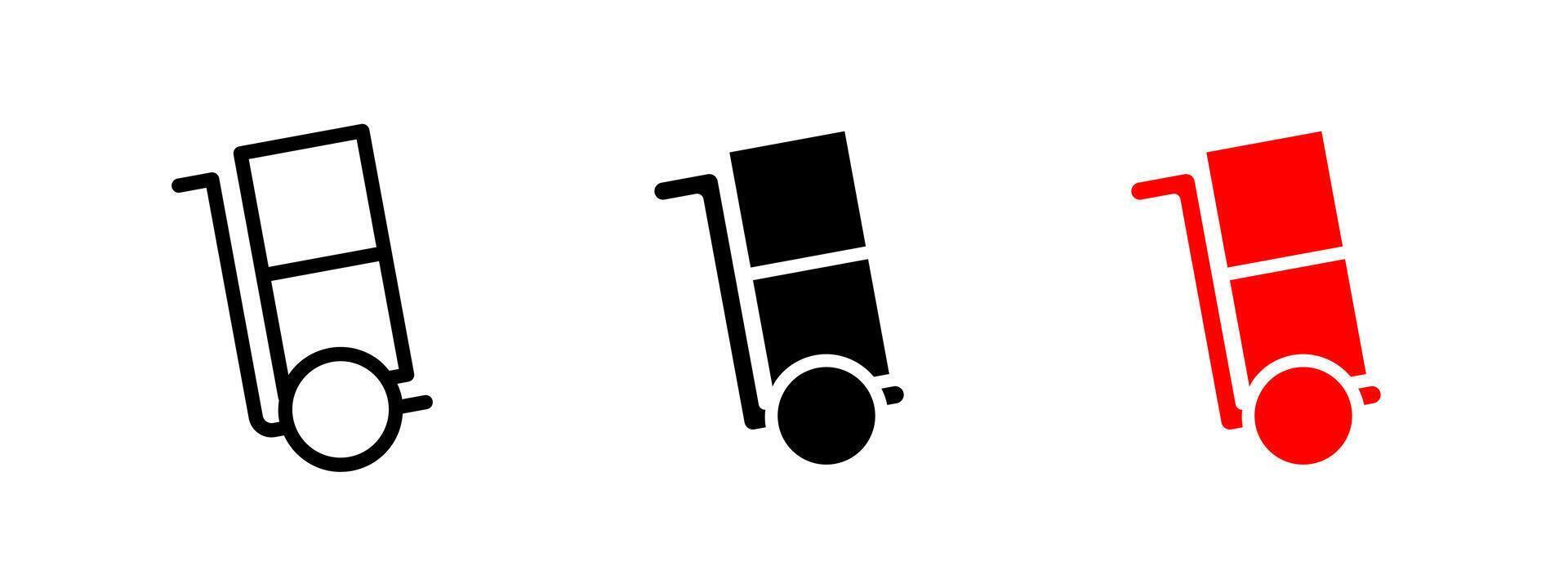 Trolley icon. Hand truck carrying two stacked boxes illustration. Used in delivery, warehouse and logistics symbol. Represents transport and cargo handling sign. Freight pictogram. vector