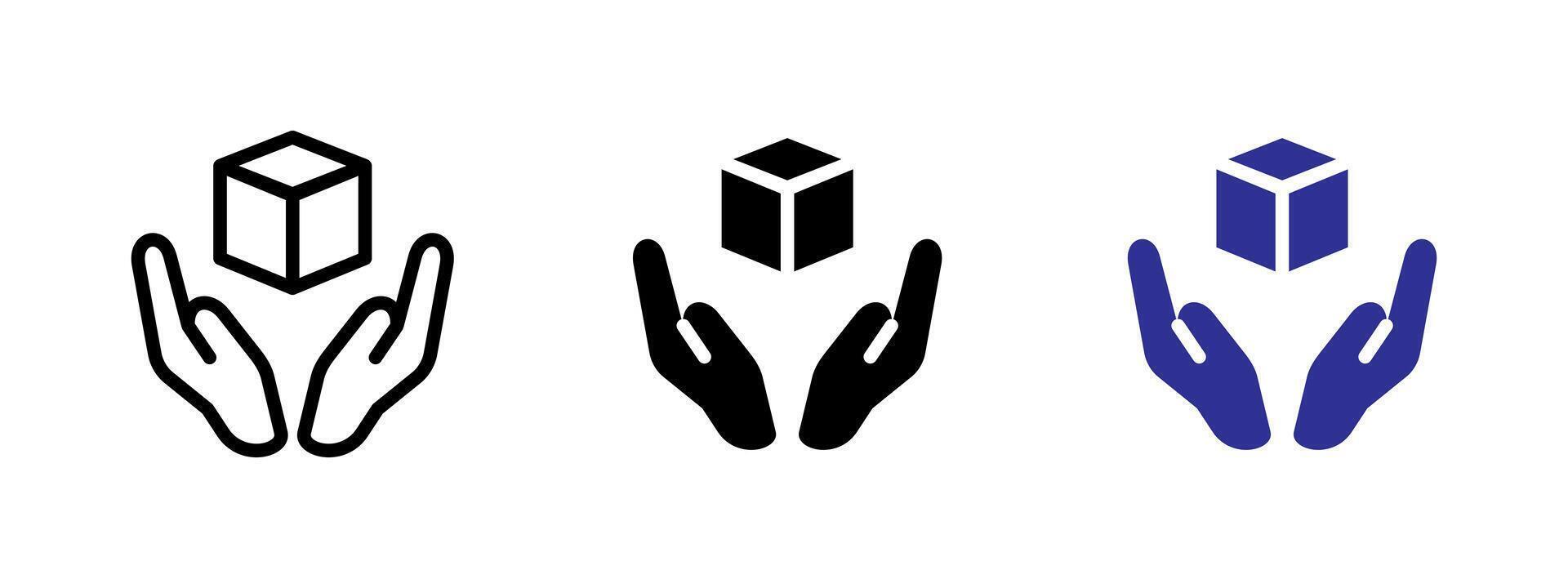 Fragile package icon. Hands holding a box with care illustration. Symbol of careful handling during shipping and delivery symbol. Safety transport and logistics sign. Handling caution pictogram vector