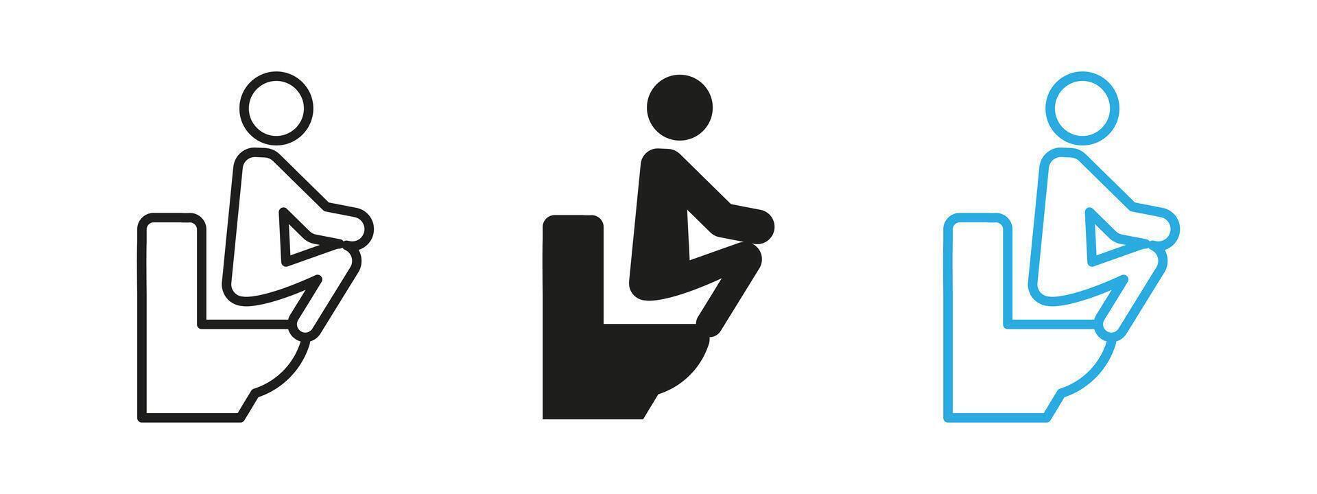 Toilet icon. Person sitting on a toilet illustration. Bathroom and sanitation symbol used for public restrooms, hygiene facilities and private restroom signage. vector