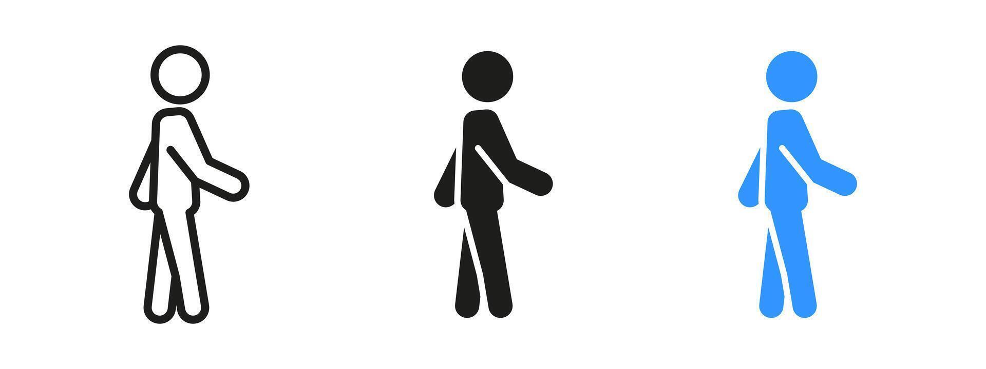 Walking person icon. Human figure in motion illustration. Silhouette of a pedestrian taking a step. Symbol for movement, travel, navigation or urban environment. vector