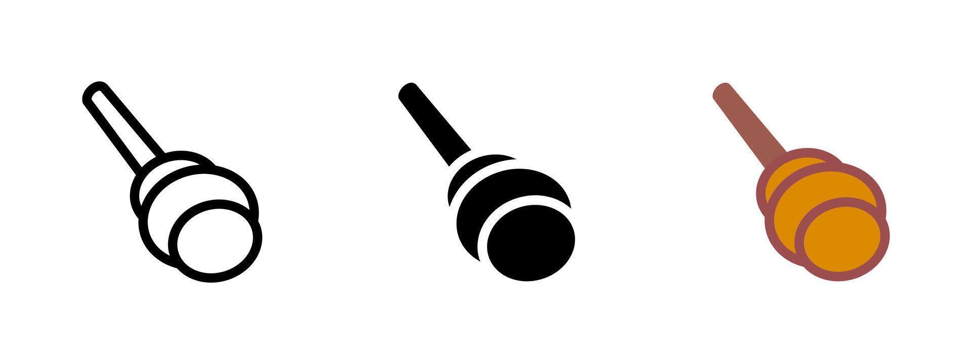 Honey dipper icon. Wooden stick with grooved head for serving honey illustration. Traditional kitchen utensil and sweet syrup tool symbol. Bee product and natural food sign. Apiary pictogram. vector