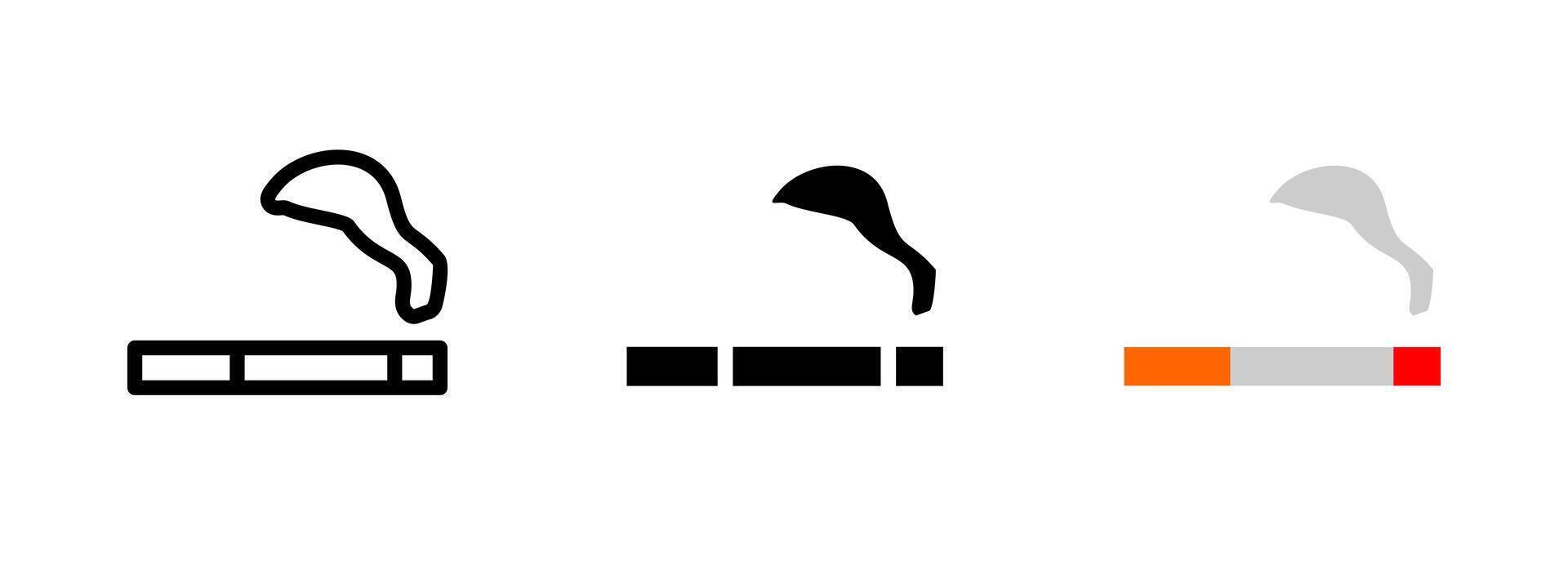 Cigarette icon. Smoking tobacco with rising smoke illustration. Symbol of nicotine consumption and health risk symbol. Sign for addiction and lifestyle habits pictogram. vector