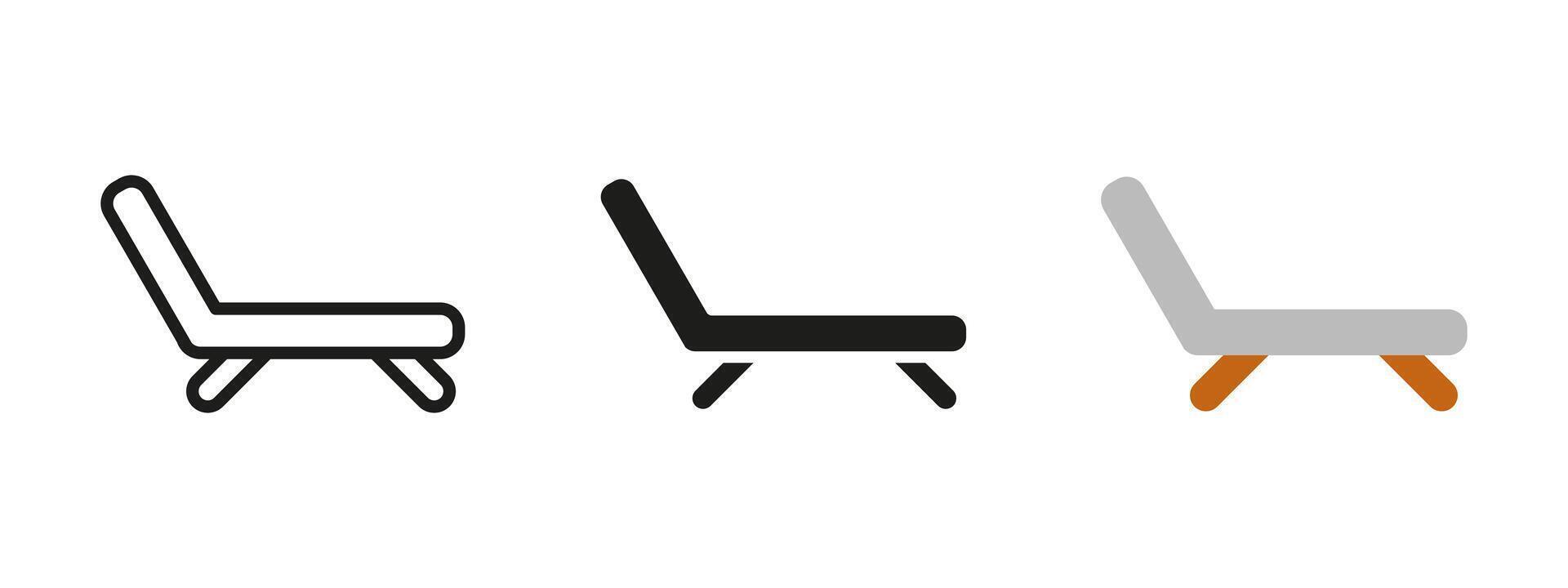 Sunbed icon. Beach lounger with umbrella illustration. Summer vacation and relaxation symbol. Resort and poolside leisure pictogram for travel and holiday designs. vector