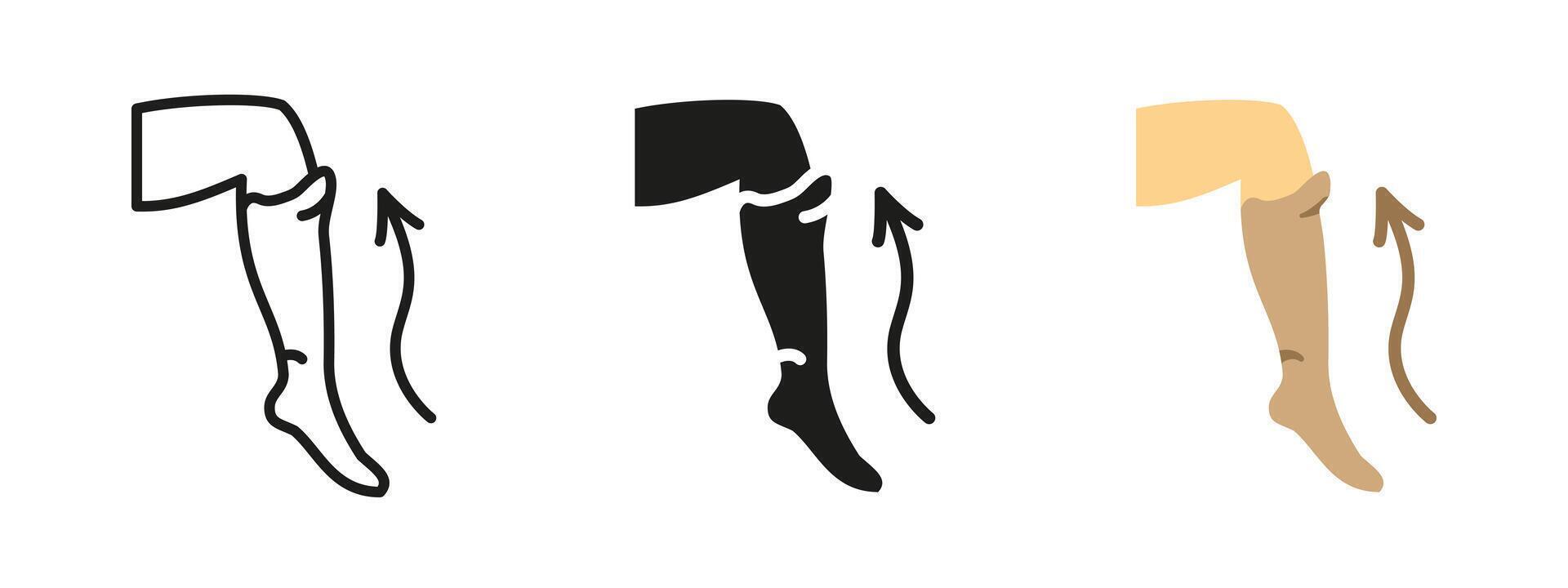Hosiery icon. Woman pulling on nylon tights or stockings illustration. Fashion garment for leg coverage. Elegant and feminine accessory for style, comfort and smooth silhouette enhancement. vector