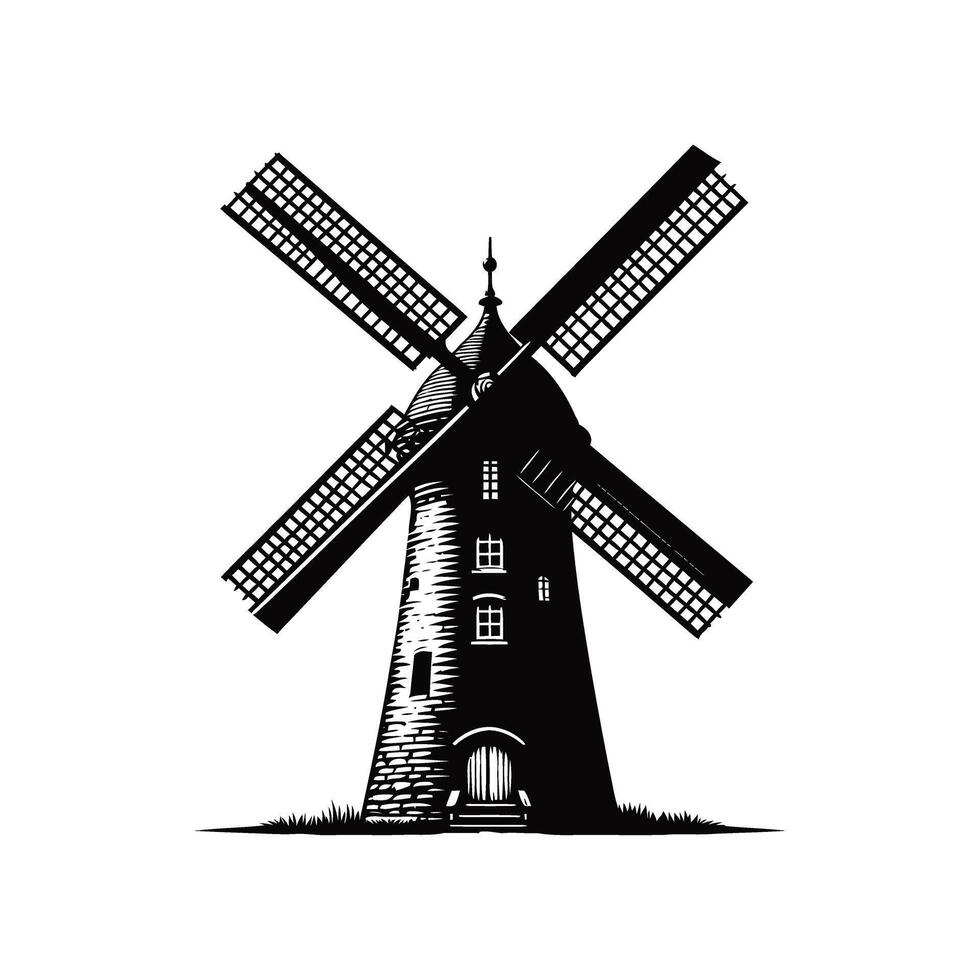 New Windmill Silhouette Icon and Logo Style Design vector