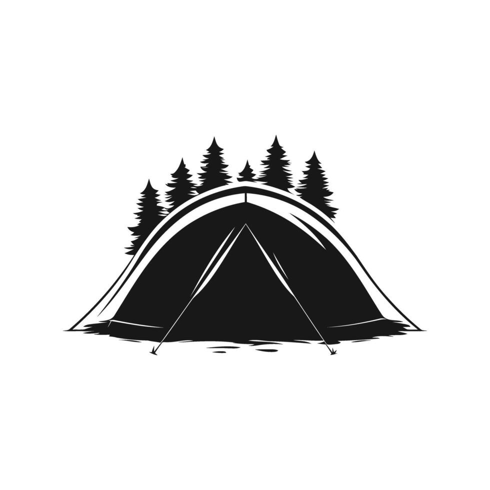Silhouette Tent and Trees Icon Logo Design vector
