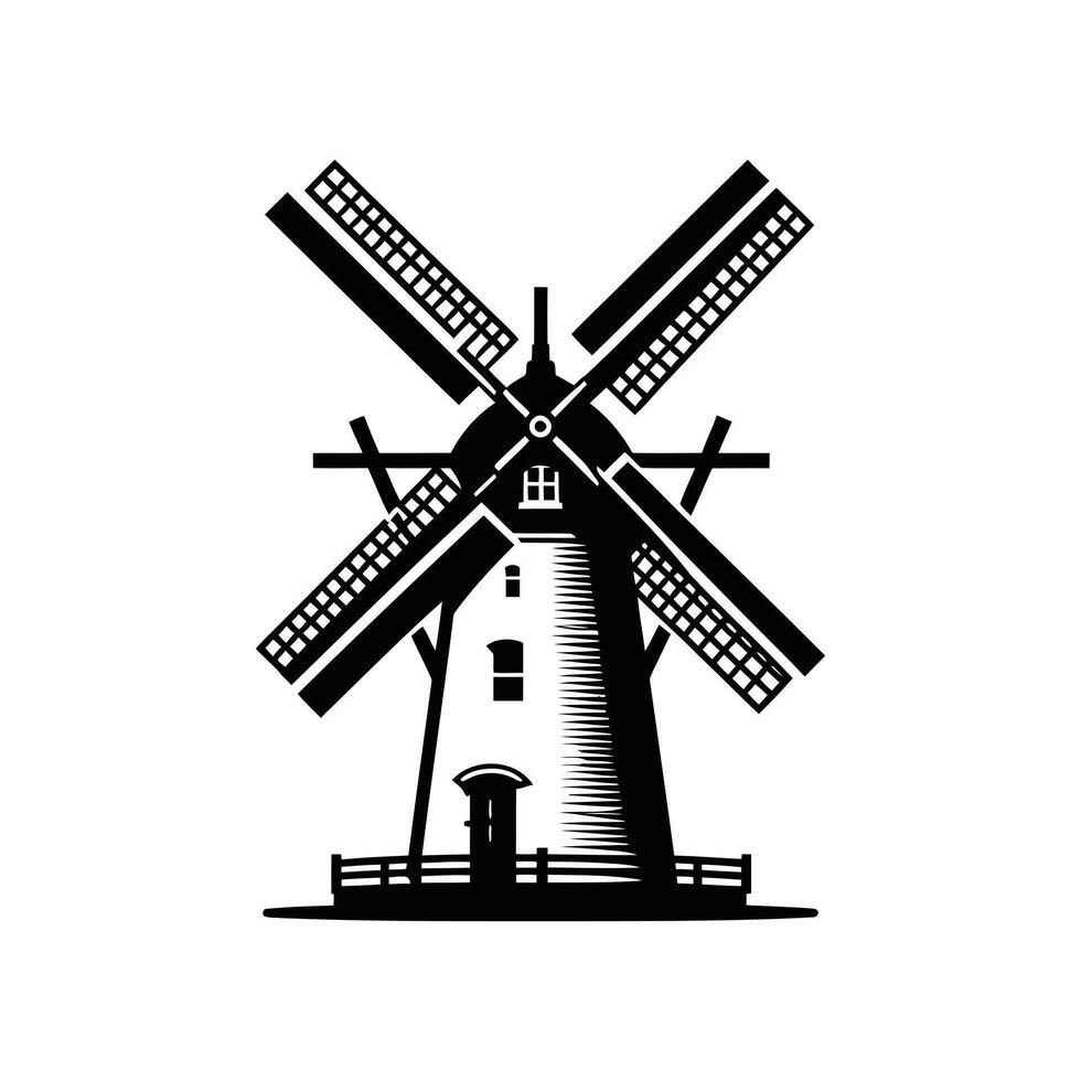 Windmill Silhouette Icon Design Logo Illustration vector