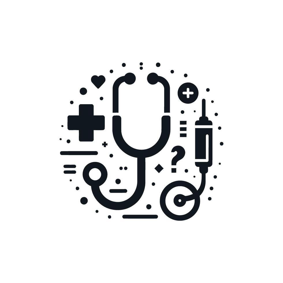 A stethoscope and other medical items are shown in a circle vector