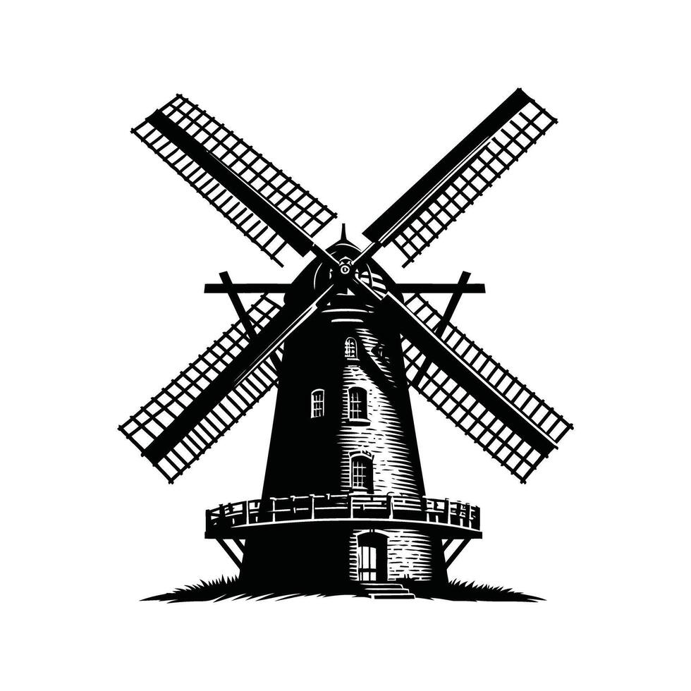 Windmill Silhouette Logo Icon Agriculture Farm Design vector