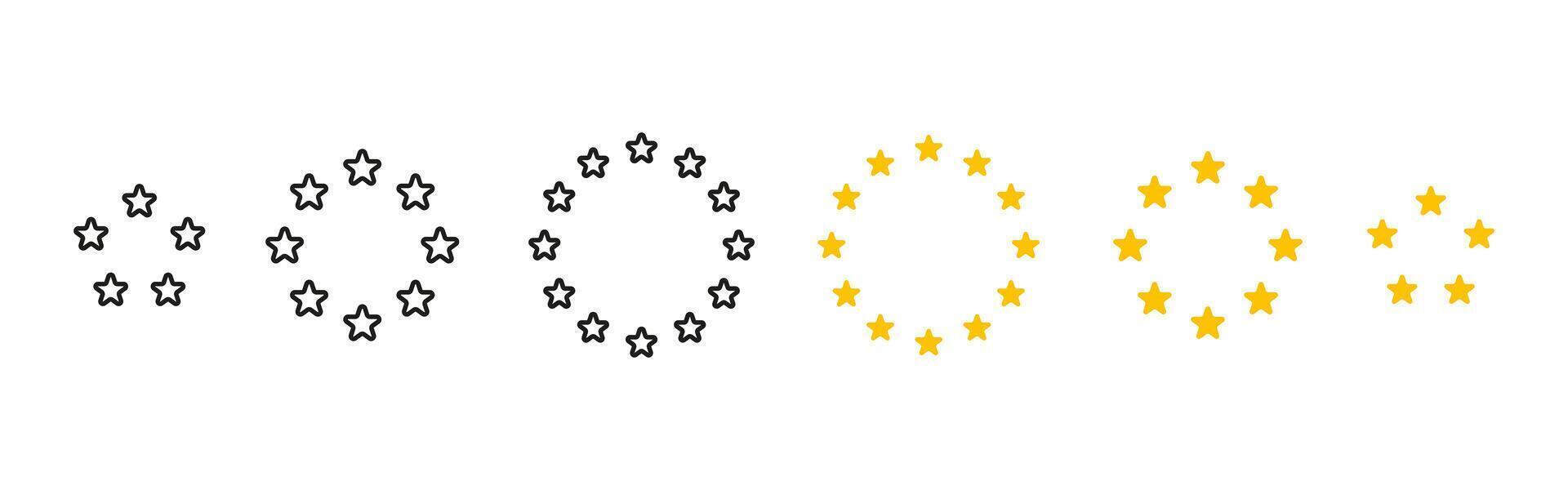 Stars circle icon. Twelve five-pointed stars arranged in a perfect circular formation. Symbol of unity, harmony and European identity. EU sign concept of international cooperation and unity. vector