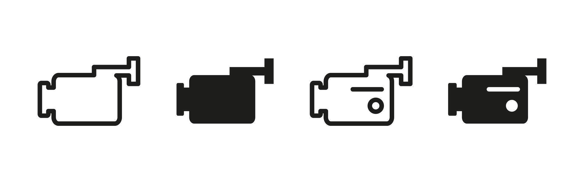 Camera icon. Compact recording device with lens and body illustration. Surveillance or filming symbol for media production, security systems and digital content creation. vector