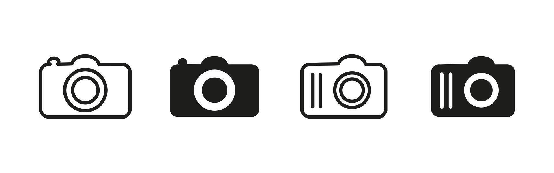 Camera icon. Compact photo camera illustration. Device with lens and body symbol for taking pictures. Useful in photography, media content and interface design. vector