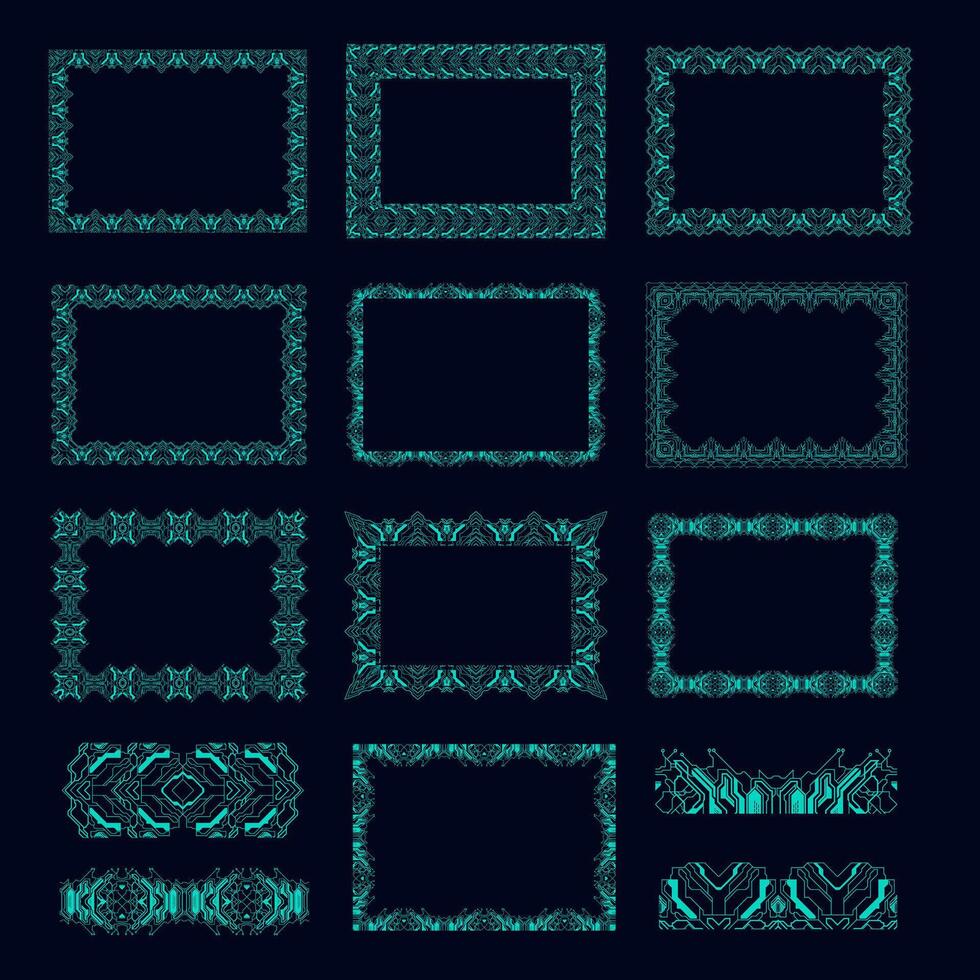 Cyberpunk futuristic frame design geometric glowing patterns vector