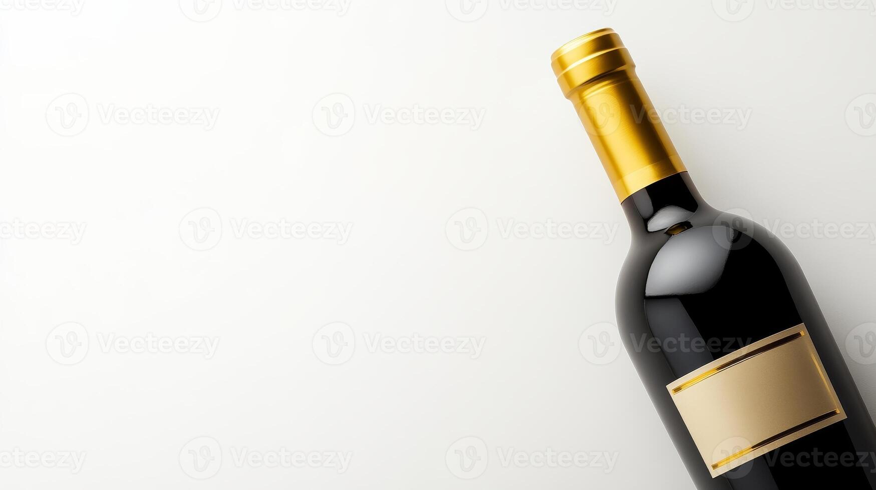 Elegant wine bottle with gold foil and blank label on white background photo