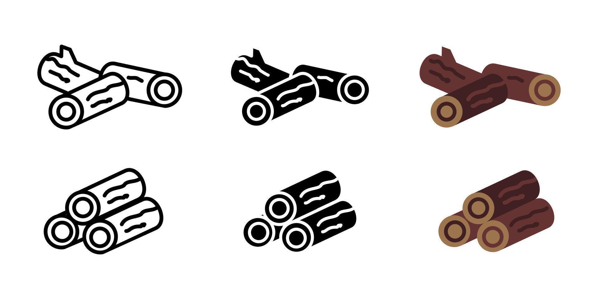Wood logs icon. Stacked chopped firewood with bark texture illustration. Natural timber used for heating and camping fuel symbol. Rustic outdoor resource sign. Forestry pictogram. vector