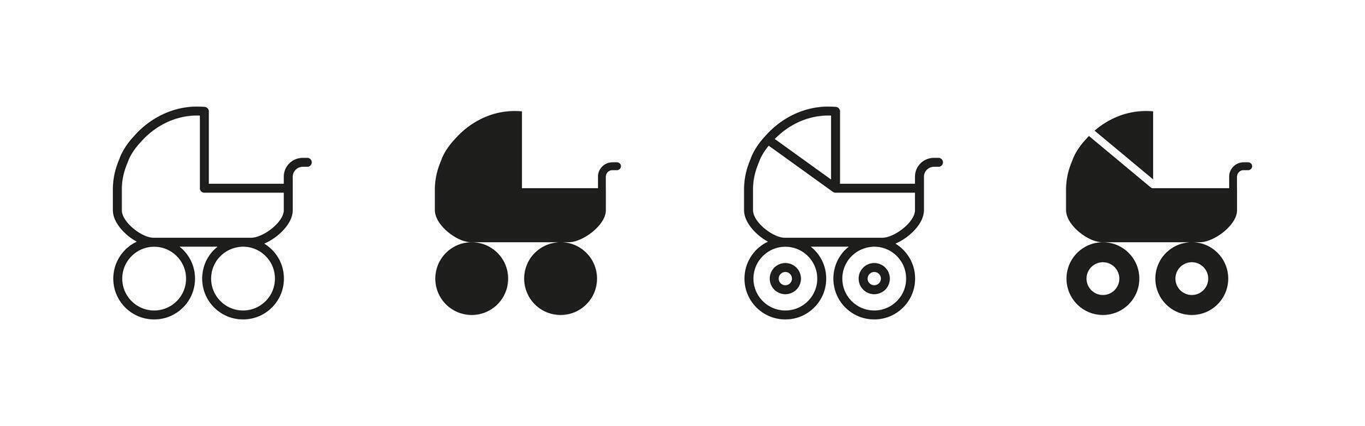 Stroller icon. Classic baby carriage with rounded canopy and wheels illustration. Child transport symbol for parenting, childcare services and family-related designs. vector