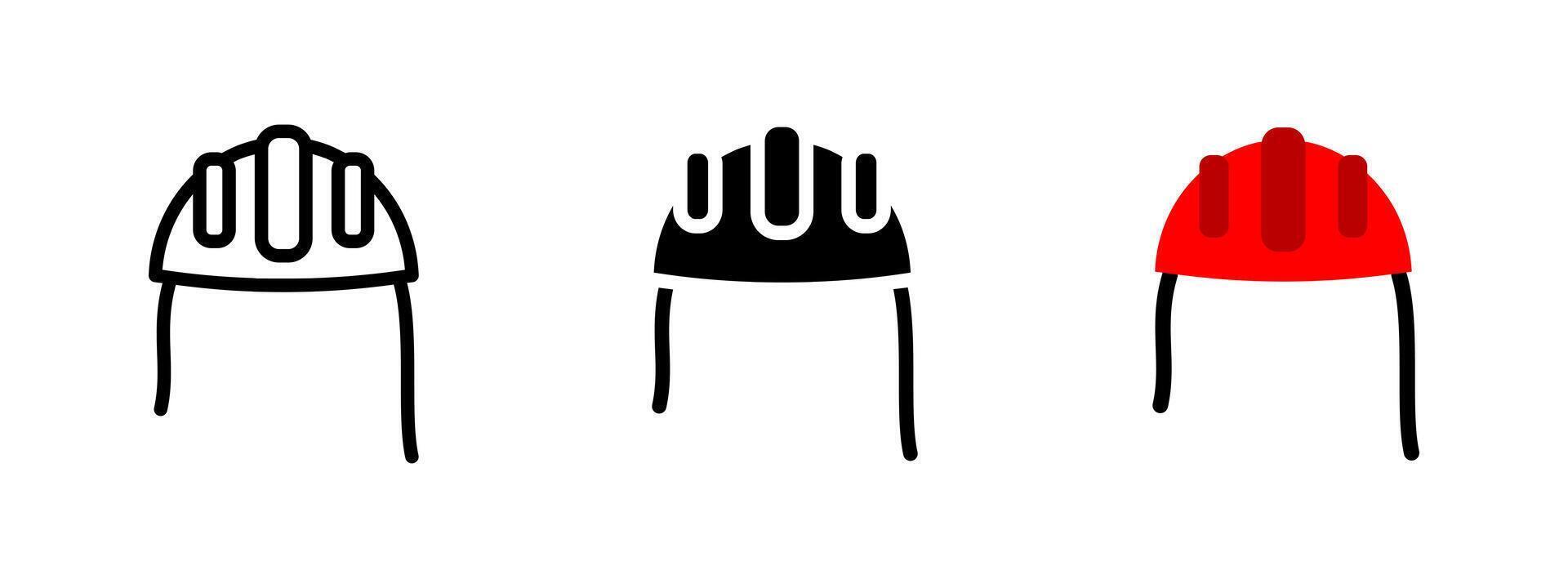 Helmet icon. Protective construction helmet with ventilation lines and chin straps illustration. Safety gear symbol for workers and engineers sign. Personal protection pictogram. vector